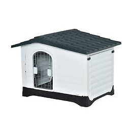 Niche Chien Style Cottage Dim. 91l X 69l X 66h Cm Petite Porte Grillagée + Grande Porte Latérale Verrouillable Pp Blanc Gris 