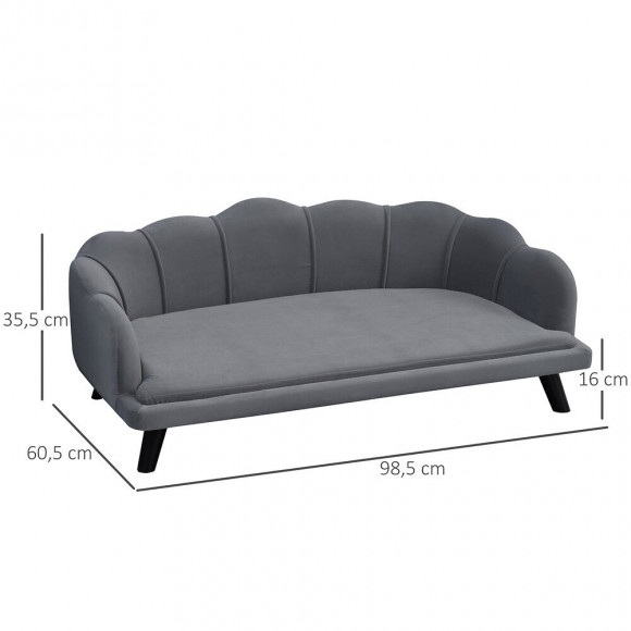 Canapé Chien Lit Pour Chien Chat Design Contemporain Coquillage Dim. 98l X 60l X 35h Cm Coussin Moelleux Velours Gris