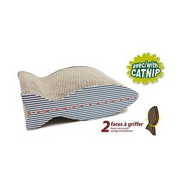 Aime Griffoir Poisson Carton - Decor Mariniere Double Face Resistant - Jouet Pour Chat Fun - Dim. 35x21x11 Cm - Bleu