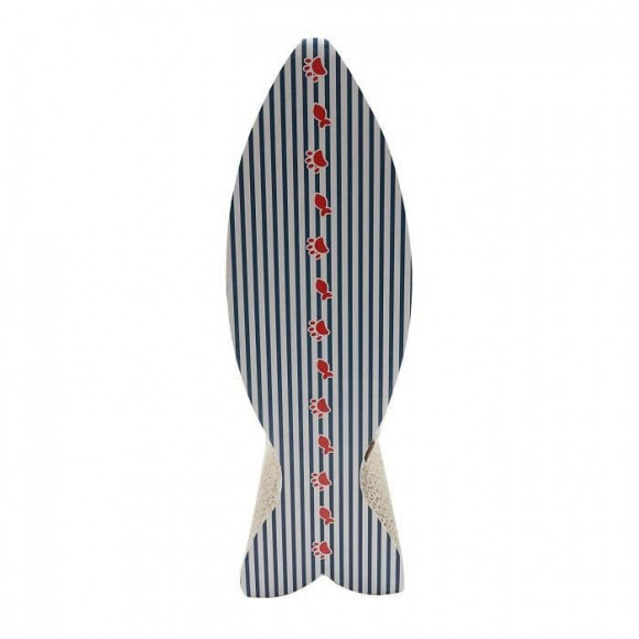 Aime Griffoir Poisson Carton - Decor Mariniere Double Face Resistant - Jouet Pour Chat Fun - Dim. 35x21x11 Cm - Bleu