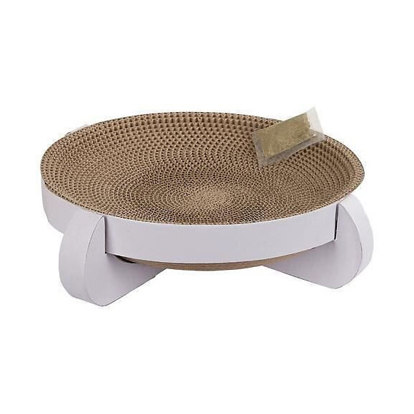 Corbeille Griffoir Platinum 35x35x10cm, Avec Catnip, Blanc