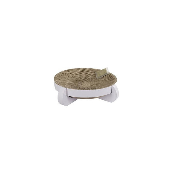 Corbeille Griffoir Platinum 35x35x10cm, Avec Catnip, Blanc