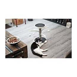 Aime Poteau Griffoir 4 Branches Pour Chat - Fourrure Mouton Blanc - 44 Cm - Design - 4 Jouets Pompon