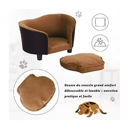 Canapé Pour Chien Chat - Lit De Chien - Panier - Accoudoirs, Dossier, Coussin Amovible Déhoussable - Dim. 70l X 48l X 40h Cm 