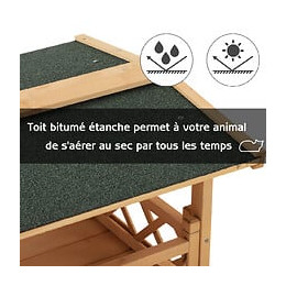 Maison Lodge - Niche Villa Avec Terrasse, Escalier, Toit Pour Chien Chat - Dim. 77l X 50l X 73h Cm - Bois Massif De Pin Pré-hu