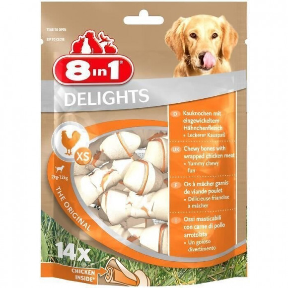 8in1 Friandise Os A Macher Delight - Garni De Poulet - 14 Pieces - Pour Chien De 2 A 12 Kg