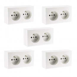 Lot De 5 Prises 2p+t 16a Double Pré Câblée Saillie - Bel'vue