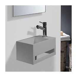 Lave-mains Gain De Place En Solid Surface Prato 33x18 Cm Avec Porte-serviette Gris Ciment