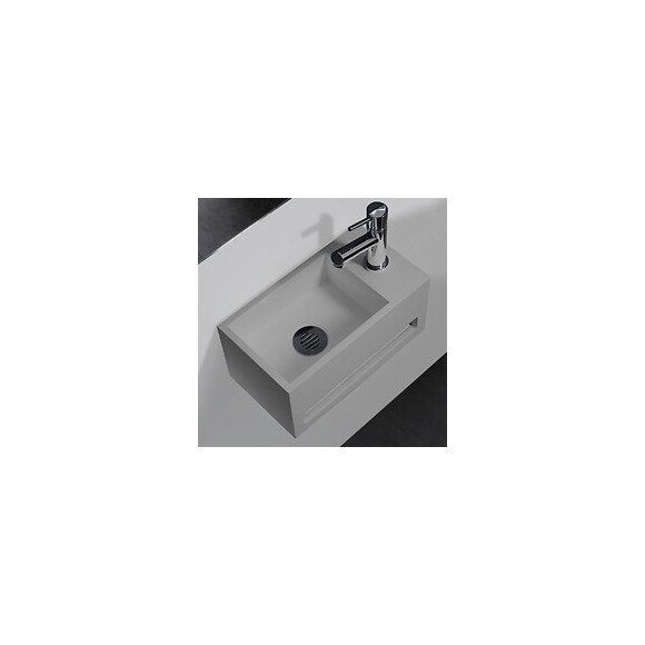Lave-mains Gain De Place En Solid Surface Prato 33x18 Cm Avec Porte-serviette Gris Ciment