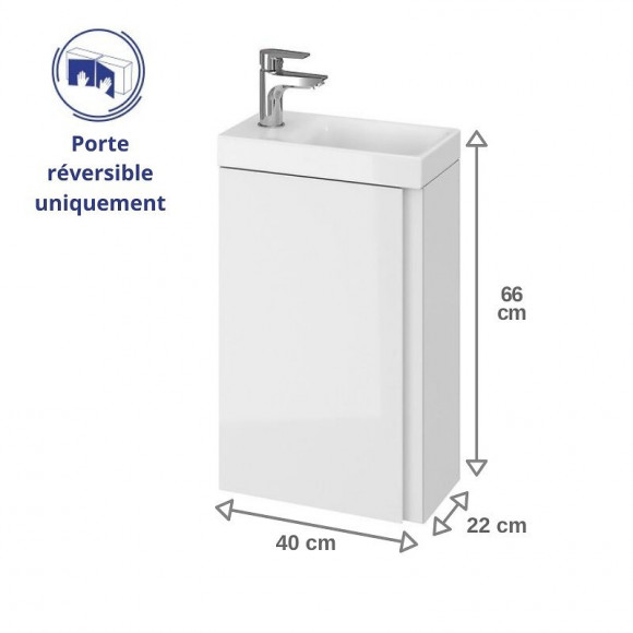 Meuble Lave-mains 40x22 Cm Faible Profondeur Couleur Blanc