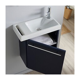 Meuble Lave-mains Bleu Nuit Avec Lave-mains Porte Serviettes En Céramique Et Robinetterie Eau Froide À Droite