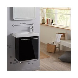 Lave Mains Noir Brillant Pour Wc Avec Robinet Eau Froide À Droite