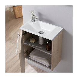 Meuble Lave-mains Pour Wc Finition Chêne Blanchi Effet Naturel Avec Robinet Eau Froide