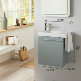Meuble Lave-mains Vert De Gris Avec Porte Serviette En Céramique Robinetterie Eau Froide À Gauche