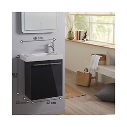 Lave Mains Anthracite Brillant Pour Wc Avec Robinet Eau Froide À Droite