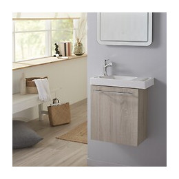 Pack Lave Mains Chêne Blanchi Caledonia Avec Lave Mains Porte Serviette Et Robinetterie Eau Froide