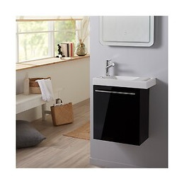 Pack Meuble Lave Mains Noir + Lave Mains Avec Porte Serviette + Robinetterie Eau Froide