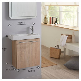 Meuble Lave Mains Couleur Chêne Bordolino Pour Toilette Avec Robinet Eau Froide À Droite