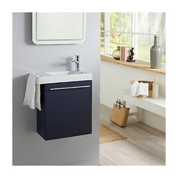 Meuble Lave-mains Bleu Nuit Avec Lave-mains Porte Serviettes En Céramique Et Robinetterie Eau Froide À Droite