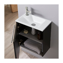 Meuble Lave-mains Pour Wc Noir Design Avec Robinet Eau Froide