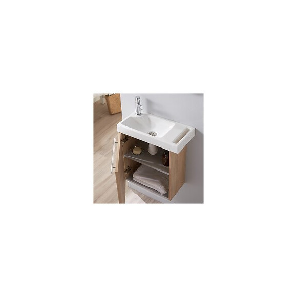 Pack Lave Mains Chêne Oak Bordolino Avec Lave Mains Porte Serviette Et Robinetterie Eau Froide