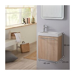 Lave-mains En Céramique Avec Meuble Complet Couleur Chêne Oak Bordolino