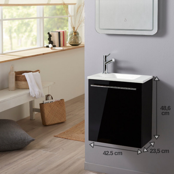 Meuble Lave-mains Pour Wc Noir Design Avec Robinet Eau Froide