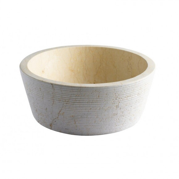 Vasque À Poser Haute Et Bouchardée En Pierre Naturelle Beige