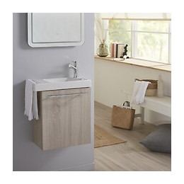 Lave Mains Couleur Chêne Caledonia Pour Wc Avec Robinet Eau Froide À Droite