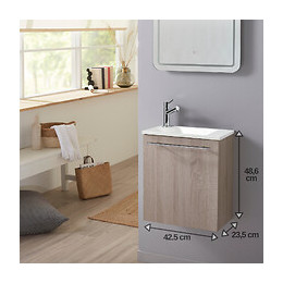 Meuble Lave-mains Pour Wc Finition Chêne Blanchi Effet Naturel Avec Robinet Eau Froide