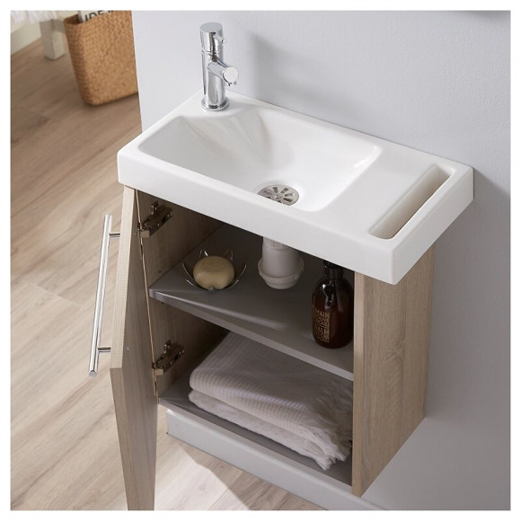 Pack Lave Mains Chêne Blanchi Caledonia Avec Lave Mains Porte Serviette Et Robinetterie Eau Froide