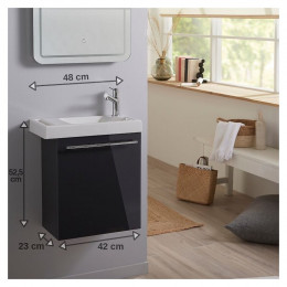 Lave Mains Anthracite Brillant Pour Wc Avec Robinet Eau Froide À Droite