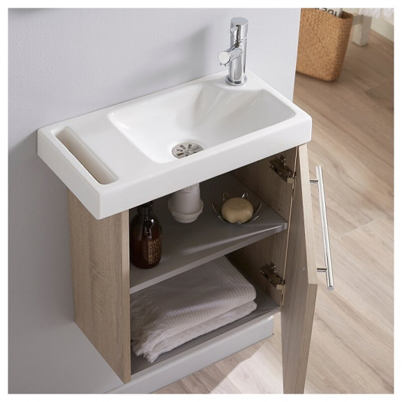 Lave Mains Couleur Chêne Caledonia Pour Wc Avec Robinet Eau Froide À Droite