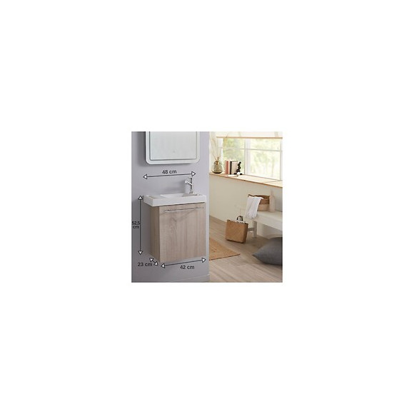 Lave Mains Couleur Chêne Caledonia Pour Wc Avec Robinet Eau Froide À Droite