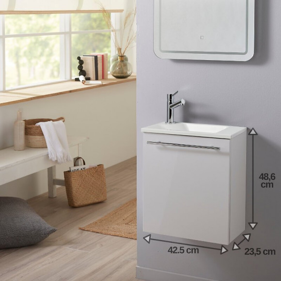 Meuble Lave-mains Pour Wc Blanc Design Avec Robinet Eau Froide