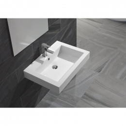 Vasque Semi Encastrée Ou À Suspendre Rectangle En Solid Surface Blanche Empezo 58