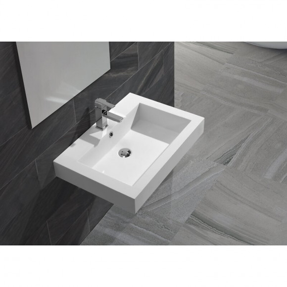 Vasque Semi Encastrée Ou À Suspendre Rectangle En Solid Surface Blanche Empezo 58