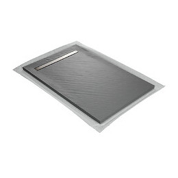 Receveur De Douche Caniveau En Résine Imitation Pierre 150 X 100 Cm Gris Taupe + Natte Étanche + Siphon Ultra Plat