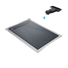 Receveur De Douche Caniveau En Résine Imitation Ardoise 100 X 100 Cm Gris Ardoise + Natte Étanche + Siphon Ultra Plat