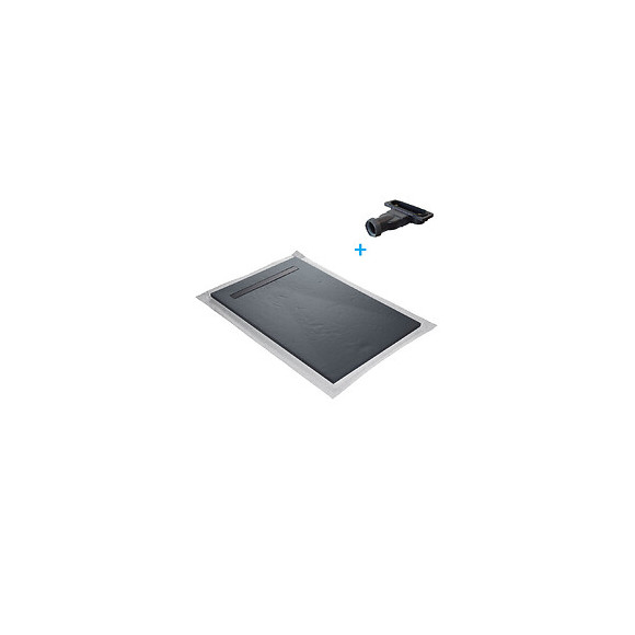 Receveur De Douche Caniveau En Résine Imitation Ardoise 100 X 100 Cm Gris Ardoise + Natte Étanche + Siphon Ultra Plat