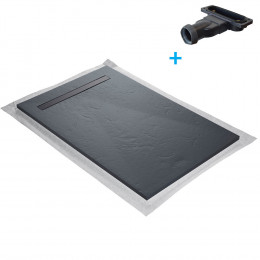Receveur De Douche Caniveau En Résine Imitation Ardoise 100 X 100 Cm Gris Ardoise + Natte Étanche + Siphon Ultra Plat
