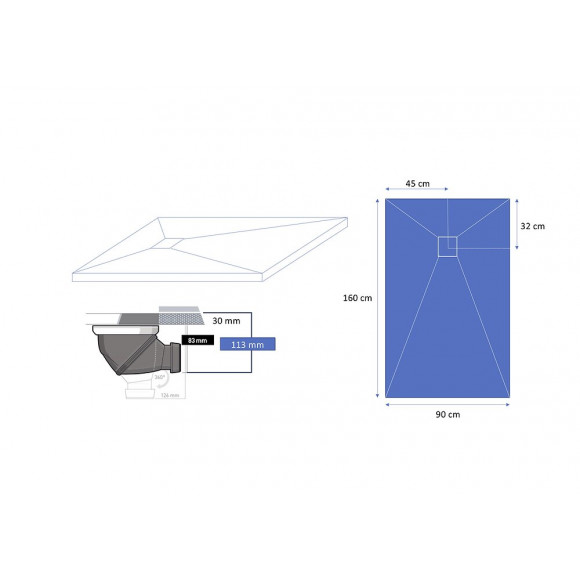 Receveur De Douche En Résine Imitation Pierre 160x90 Cm Gris Ardoise + Natte Étanche + Siphon 360°