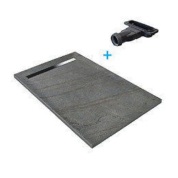 Receveur De Douche Caniveau En Pierre Naturelle 120 X 90 Cm Ardoise + Natte Étanche + Siphon Ultra Plat