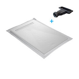 Receveur De Douche Caniveau En Résine Imitation Ardoise 140 X 90 Cm Blanc + Natte Étanche + Siphon Ultra Plat