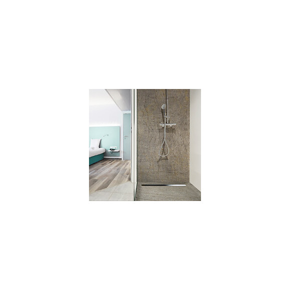 Receveur De Douche Caniveau En Pierre Naturelle 120 X 90 Cm Ardoise + Natte Étanche + Siphon Ultra Plat