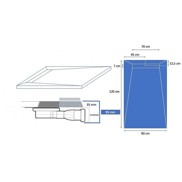 Receveur De Douche Caniveau En Pierre Naturelle 120 X 90 Cm Ardoise + Natte Étanche + Siphon Ultra Plat