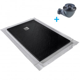 Receveur De Douche En Pierre Naturelle 120 X 90 Cm Graphite + Natte Étanche + Siphon 360°