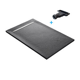 Receveur De Douche Caniveau En Pierre Naturelle 185 X 90 Cm Roche De Mer + Natte Étanche + Siphon Ultra Plat