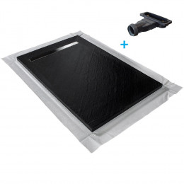 Receveur De Douche Caniveau En Pierre Naturelle 150 X 100 Cm Graphite Noir + Natte Étanche + Siphon Ultra Plat