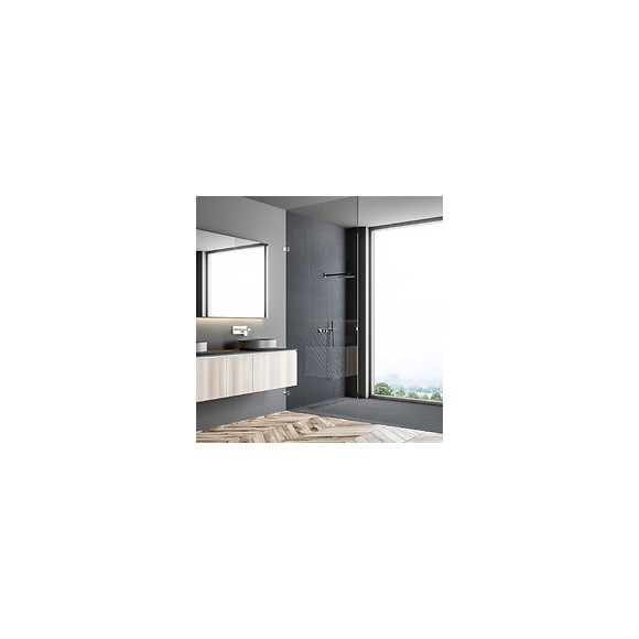 Receveur De Douche Caniveau En Résine Imitation Pierre 185 X 90 Cm Gris Ardoise + Natte Étanche + Siphon Ultra Plat